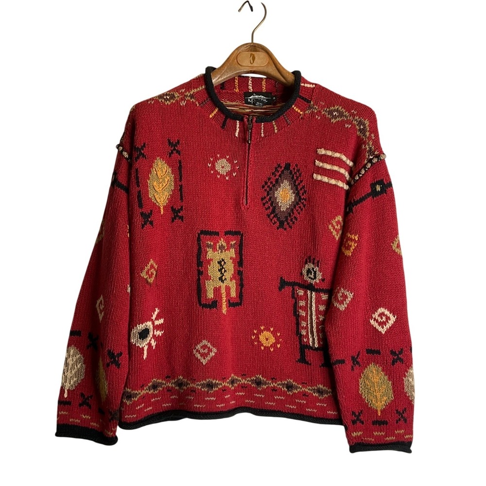 Vintage Icelandic Design Knit Hemp Cotton Blend Southwestern Cottagecore Chunky